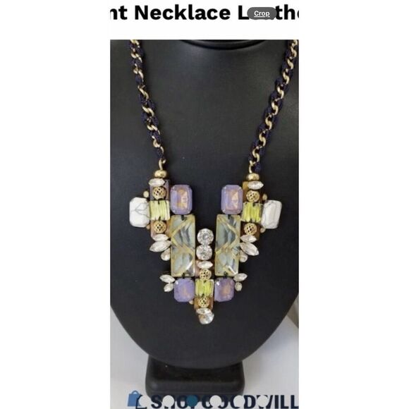 Signed Nocturne Studio JUMI Multicolor Statement Necklace With Leather Backing - Picture 9 of 12